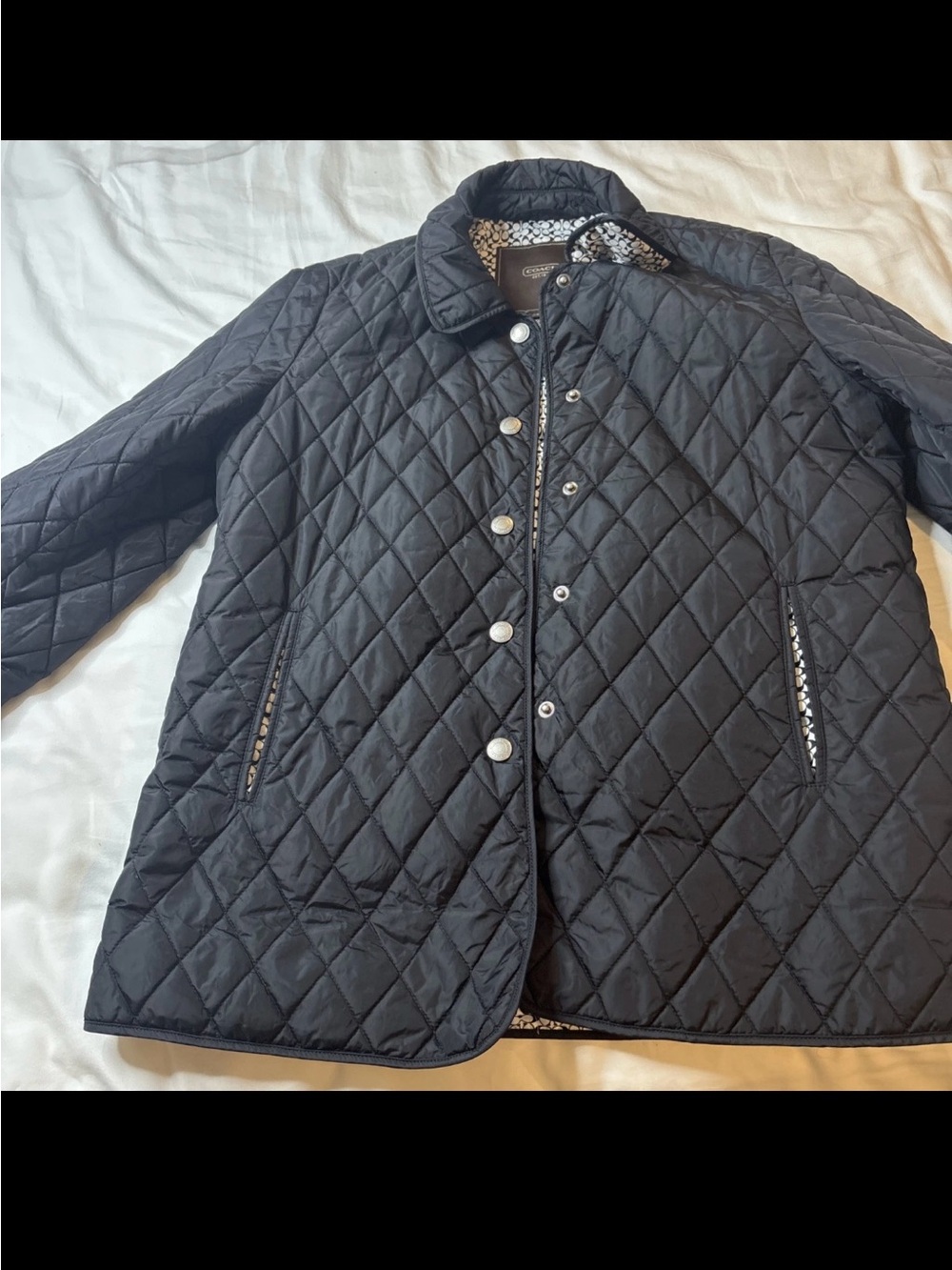 Coach Signature C Quilted Riding Jacket Black  Button Front Size